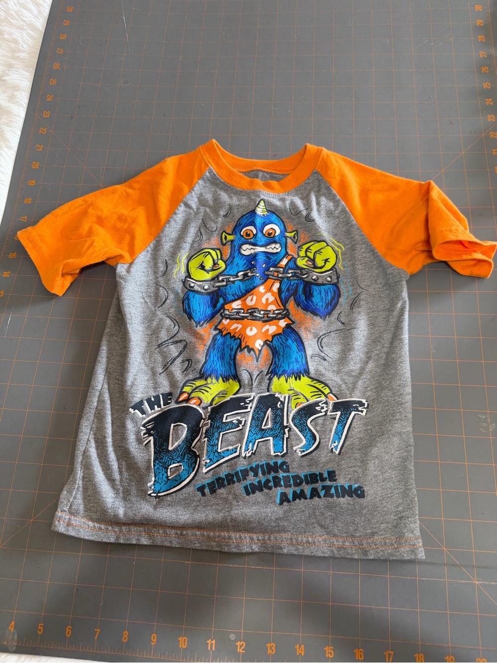 Kids' The Beast Graphic Raglan Tee in Orange & Gray faded glory 5